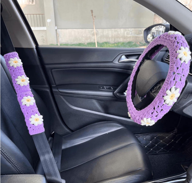 Car Interior Hand-crocheted Flower Steering Wheel Warm Non-slip Cover