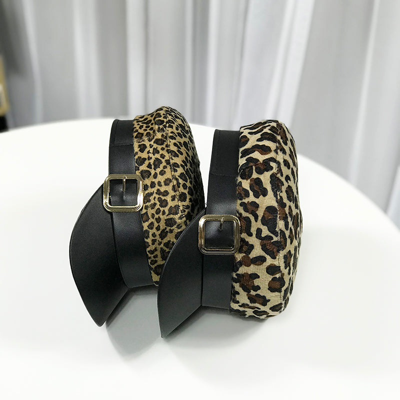 Autumn And Winter Leopard Style Versatile Flat Top Hat