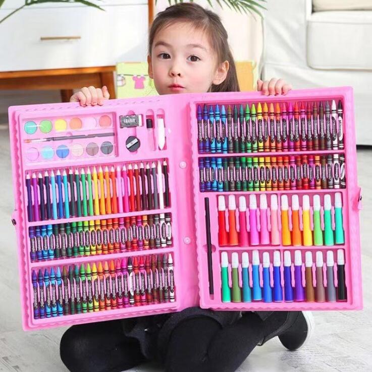 Toddler Pupils Learn To Paint With Watercolor Brushes, Crayon And Oil Pastel