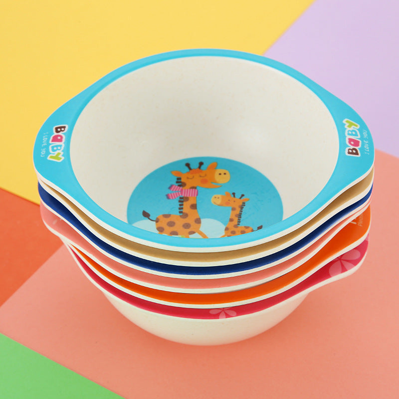 Bols pour bébé en fibre de bambou naturelle, motifs animaux de dessins animés, vaisselle pour bébé, assiettes portables pour enfants, nourrissons et tout-petits
