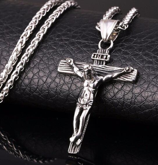 Jesus stainless steel cross necklace men with flower basket 60 cm keel chain high-end jewelry manufacturers wholesale