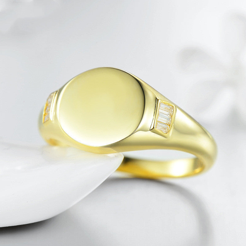 Fashion Round Center Glossy Sterling Silver Ring