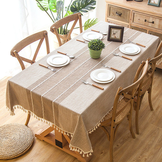 Nordic imitation cotton and linen tassel tablecloth