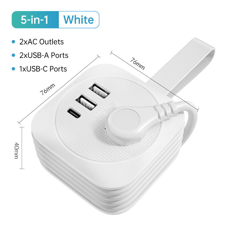 Travel Power Strip With USB Porous Charging Portable Storage