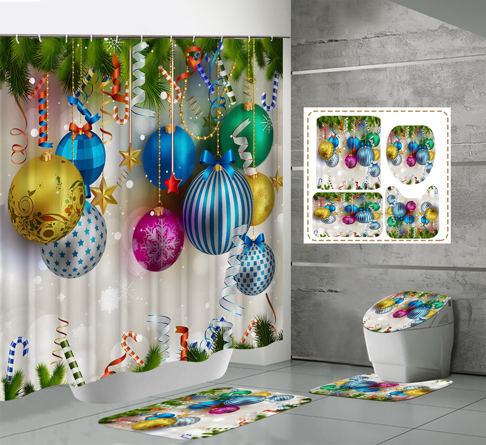 Printed Waterproof Polyester Bathroom Jingling Bell Partition Shower Curtain