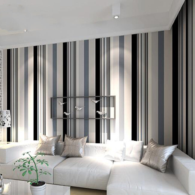 Striped non-woven wallpaper