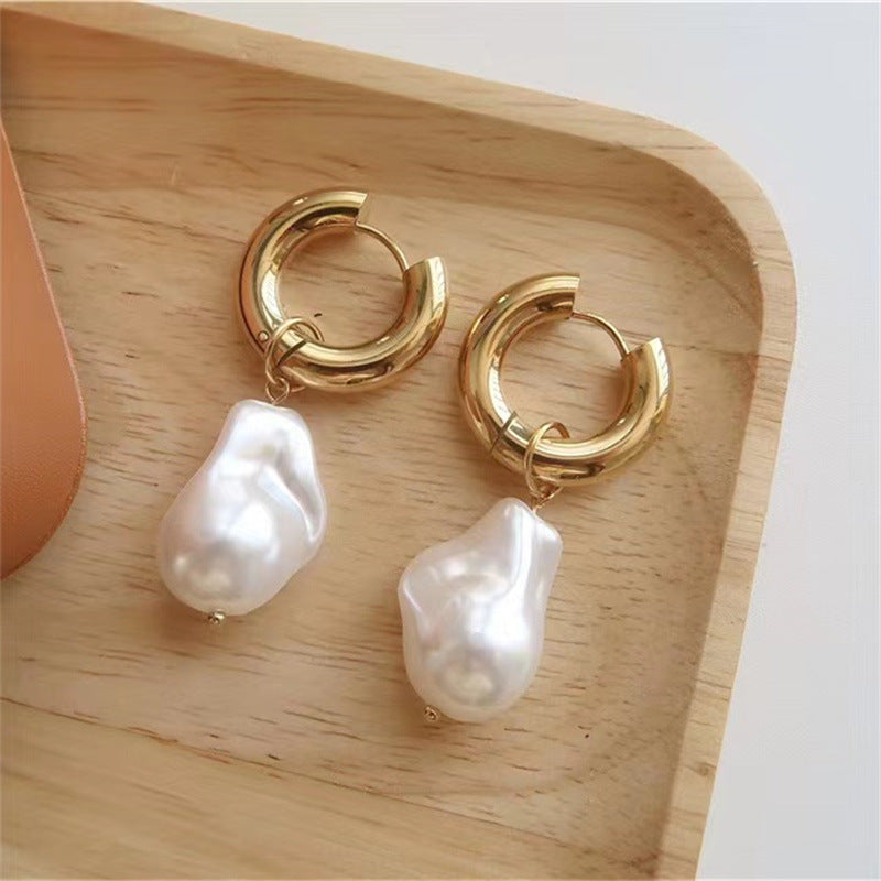 Baroque Pearl Earrings Women's Metal