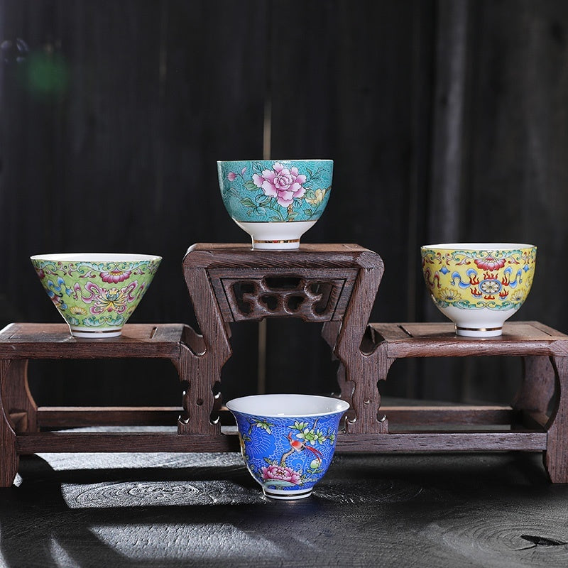 Enamel Vintage Ceramic Tea Cup Set