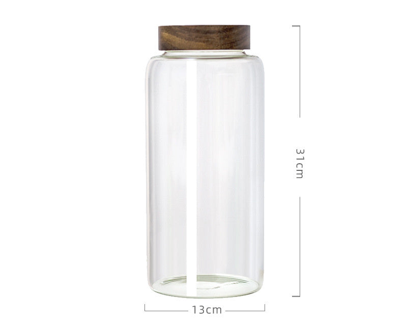 Grand bocal de rangement avec couvercle en bois d'acacia