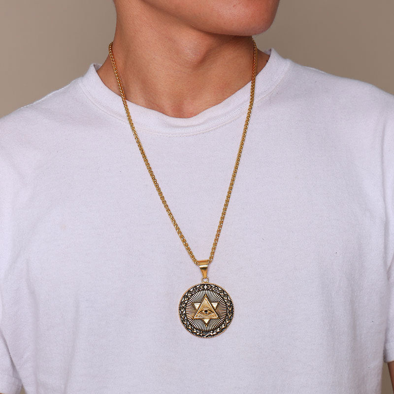 Titanium steel eye of god pendant necklace