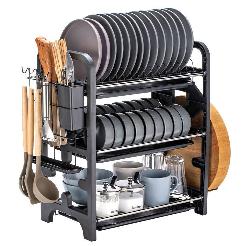 Égouttoir à vaisselle et rangement multifonctionnel pour cuisine, boîte de rangement pour couteaux, bols et baguettes, support pour assiettes