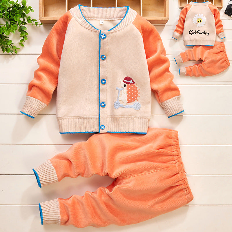 Baby Knit Sweater Thick Cardigan Baby Two-Piece Suit