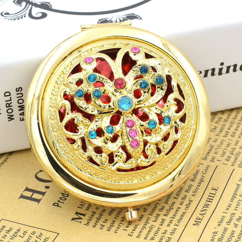 Golden Bronze Hollow Double-sided Folding Portable Makeup Mirror