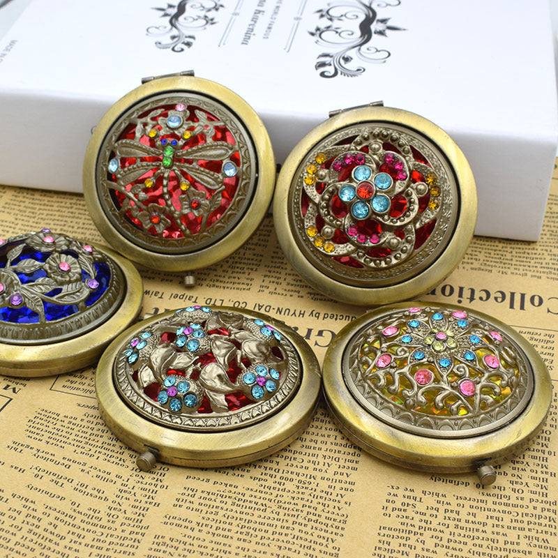 Golden Bronze Hollow Double-sided Folding Portable Makeup Mirror