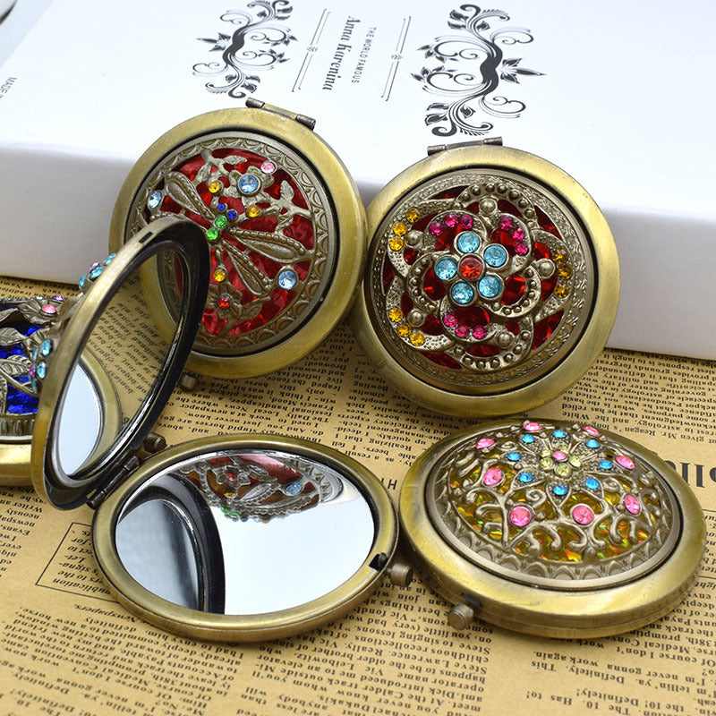 Golden Bronze Hollow Double-sided Folding Portable Makeup Mirror