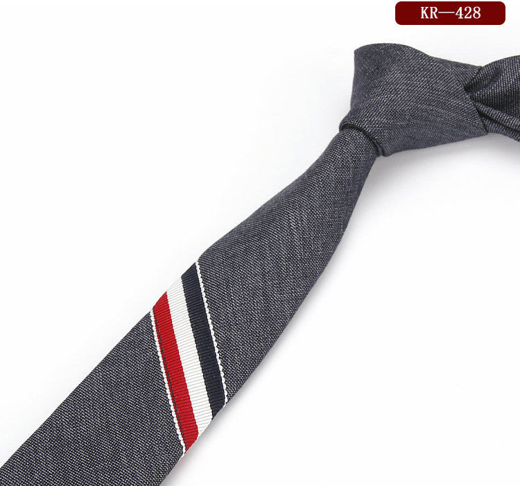Men's And Women's British Super Narrow Casual Quality Cotton Tricolor Tie