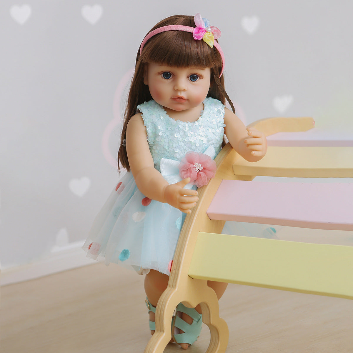 55CM Full Body Silicone Reborn Toddler Girl Pincess In Blue