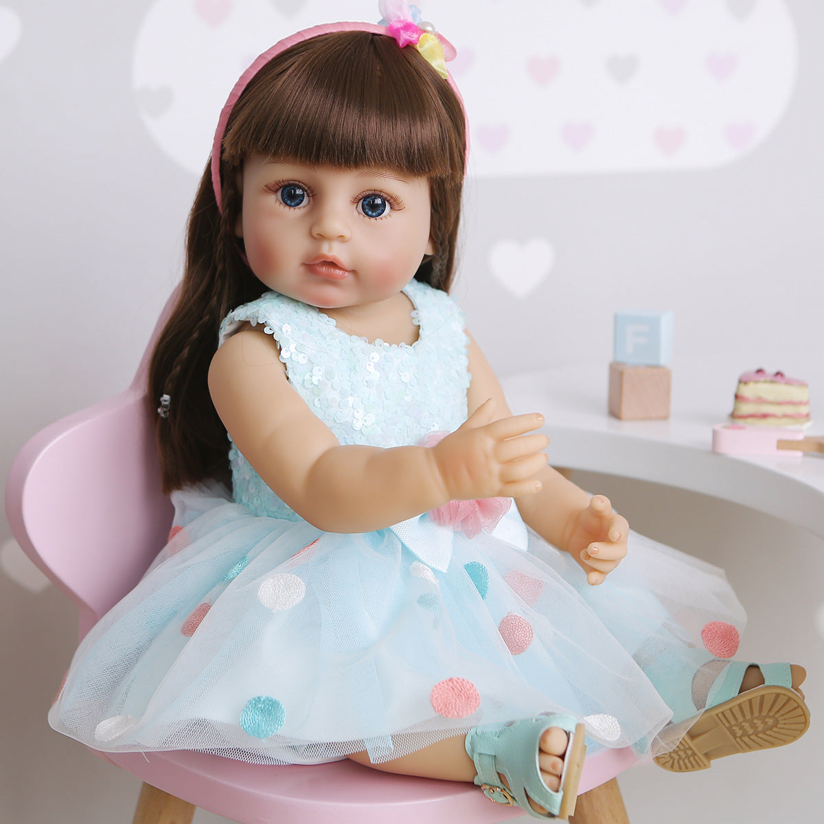 55CM Full Body Silicone Reborn Toddler Girl Pincess In Blue