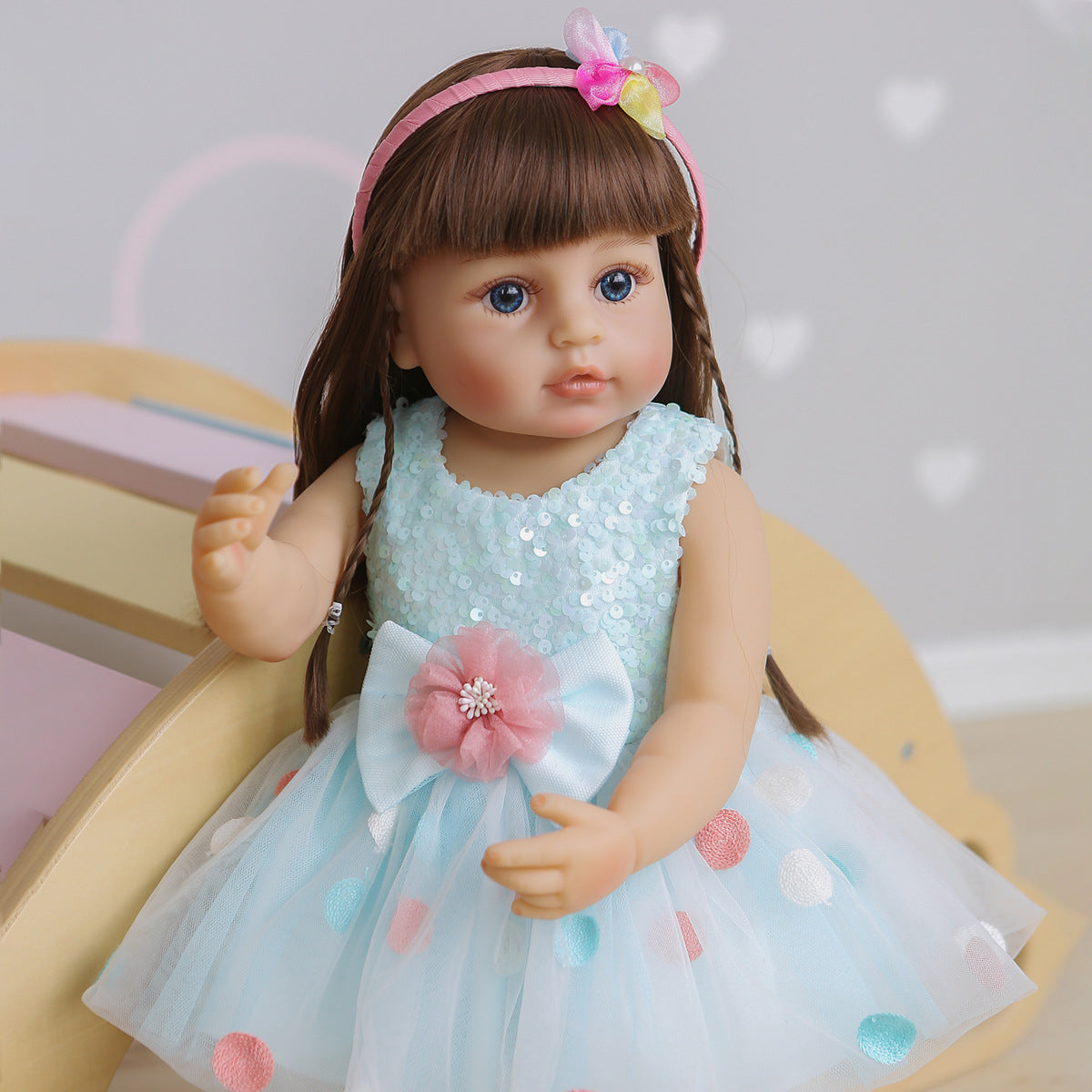 55CM Full Body Silicone Reborn Toddler Girl Pincess In Blue