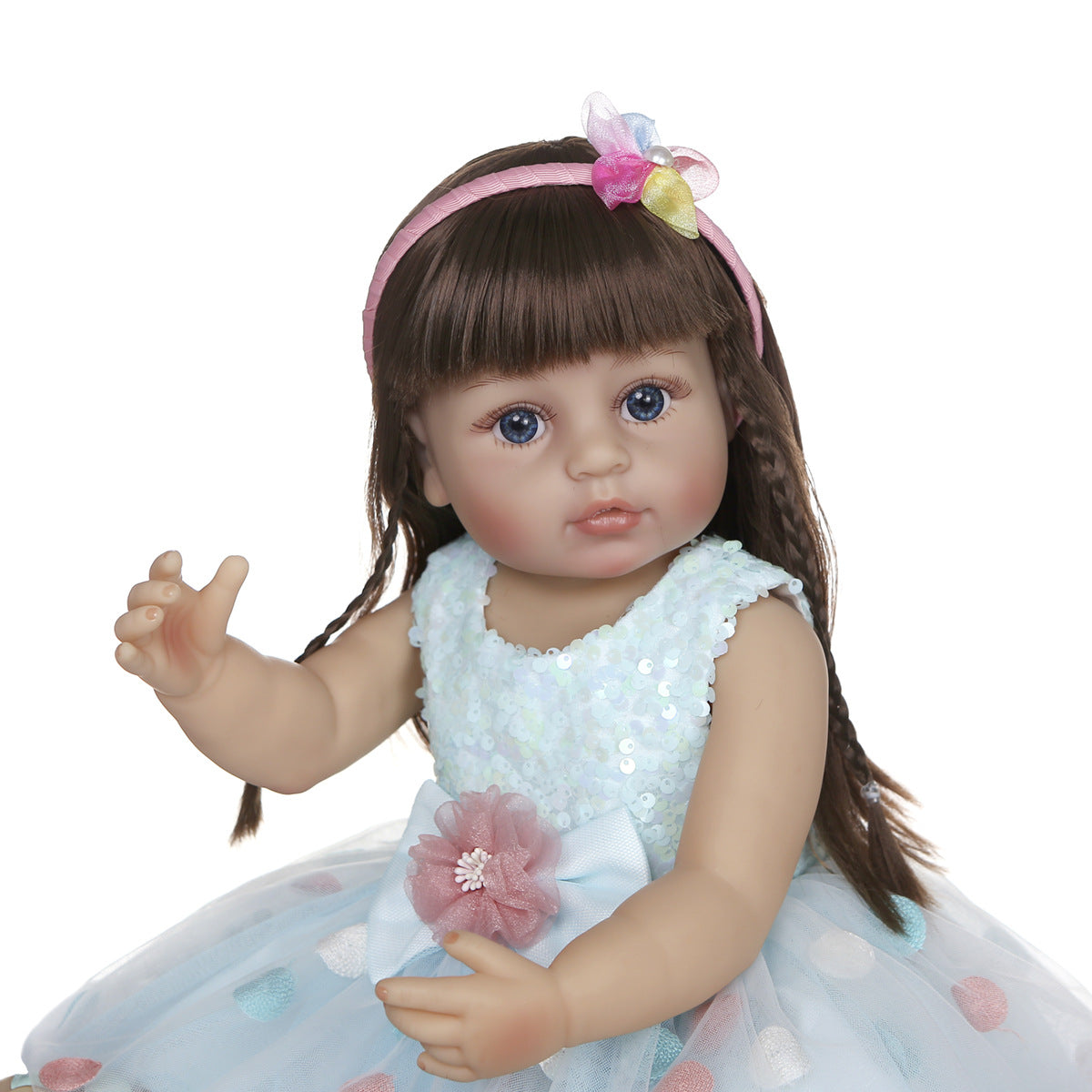 55CM Full Body Silicone Reborn Toddler Girl Pincess In Blue