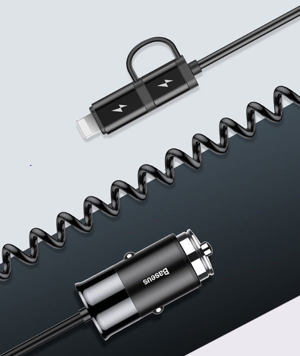 2 In 1 Spring Cable Car Mobile Phone Charger