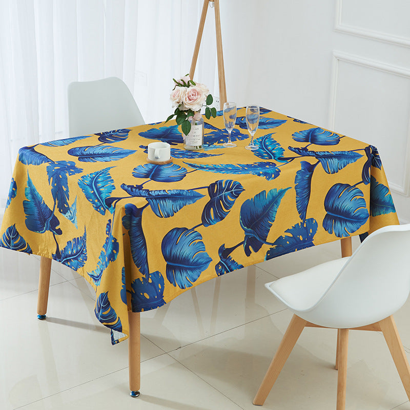 Nappe imperméable en lin à motif de plantes tropicales vertes et feuilles de palmier