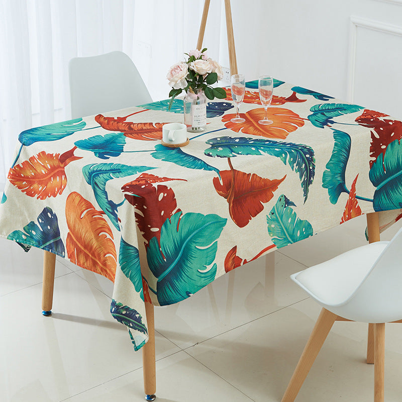 Nappe imperméable en lin à motif de plantes tropicales vertes et feuilles de palmier