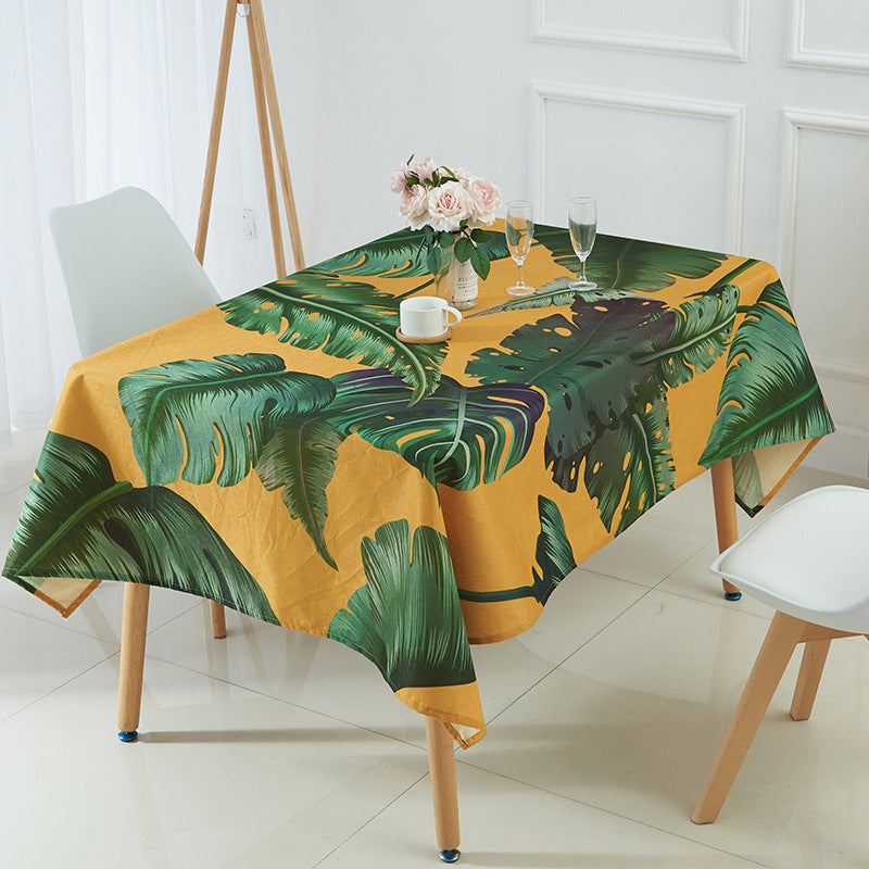 Nappe imperméable en lin à motif de plantes tropicales vertes et feuilles de palmier