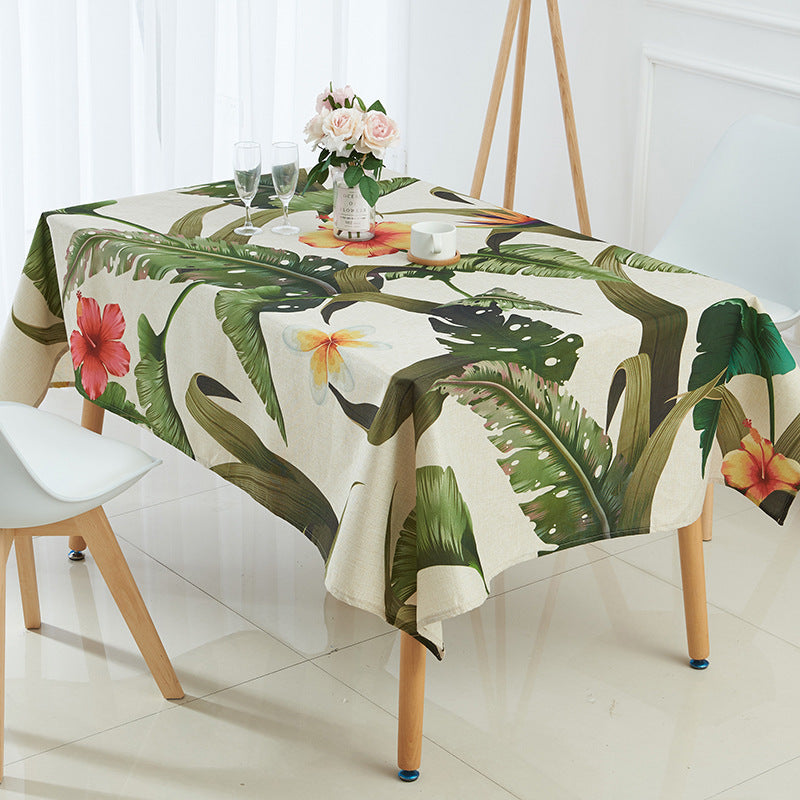 Nappe imperméable en lin à motif de plantes tropicales vertes et feuilles de palmier
