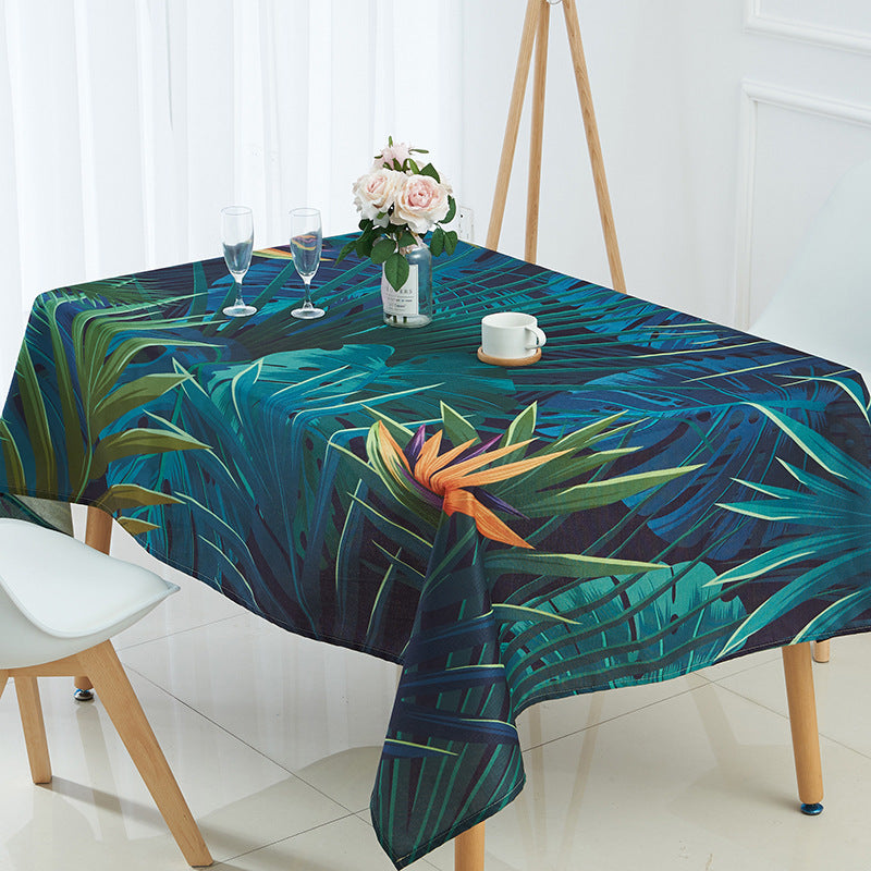 Nappe imperméable en lin à motif de plantes tropicales vertes et feuilles de palmier