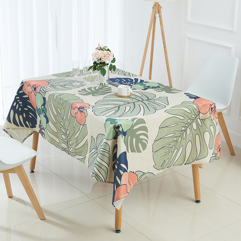 Nappe imperméable en lin à motif de plantes tropicales vertes et feuilles de palmier