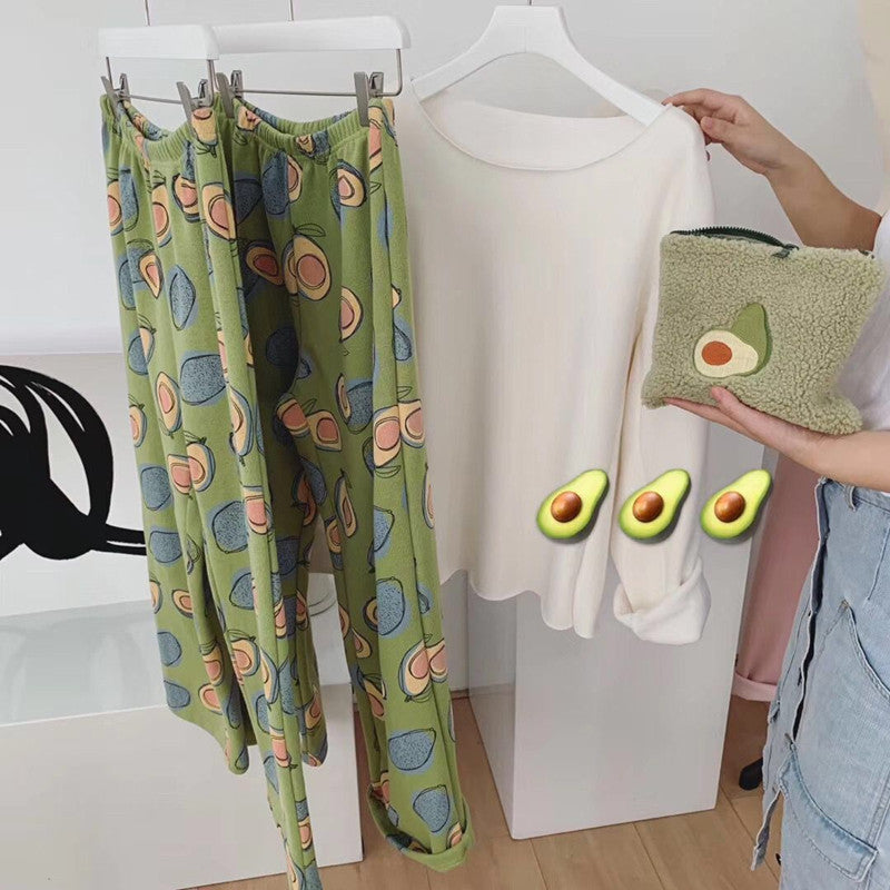 Avocado Lamb Wool Large Capacity Storage Bag