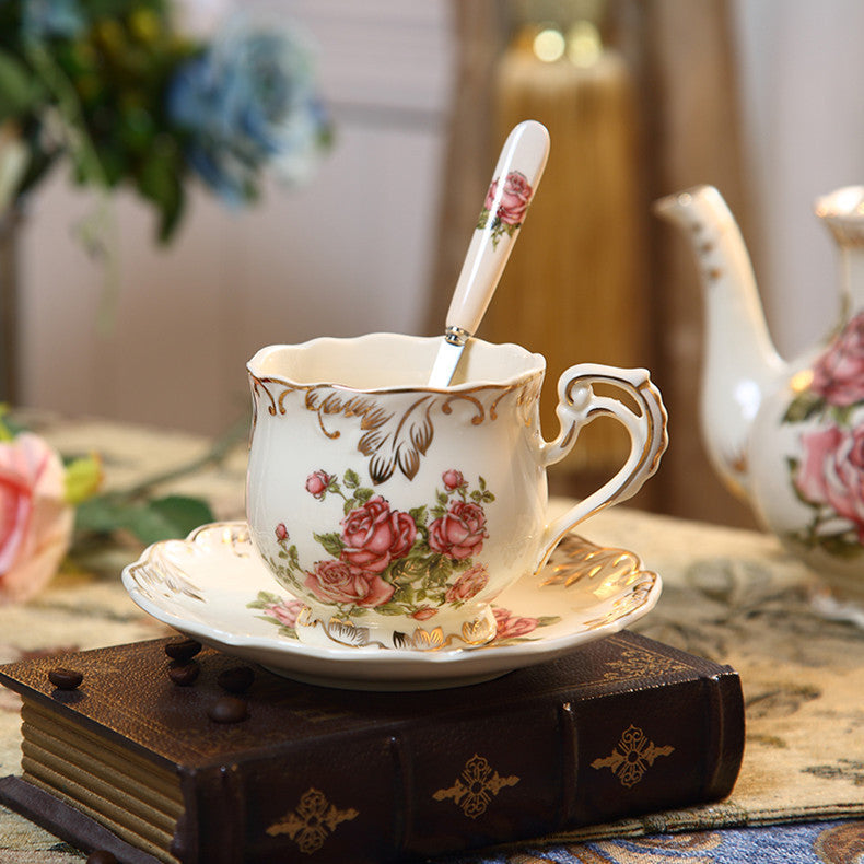Simple Household Cup With Spoon Ceramic Cup Tea Set Black Tea Cup