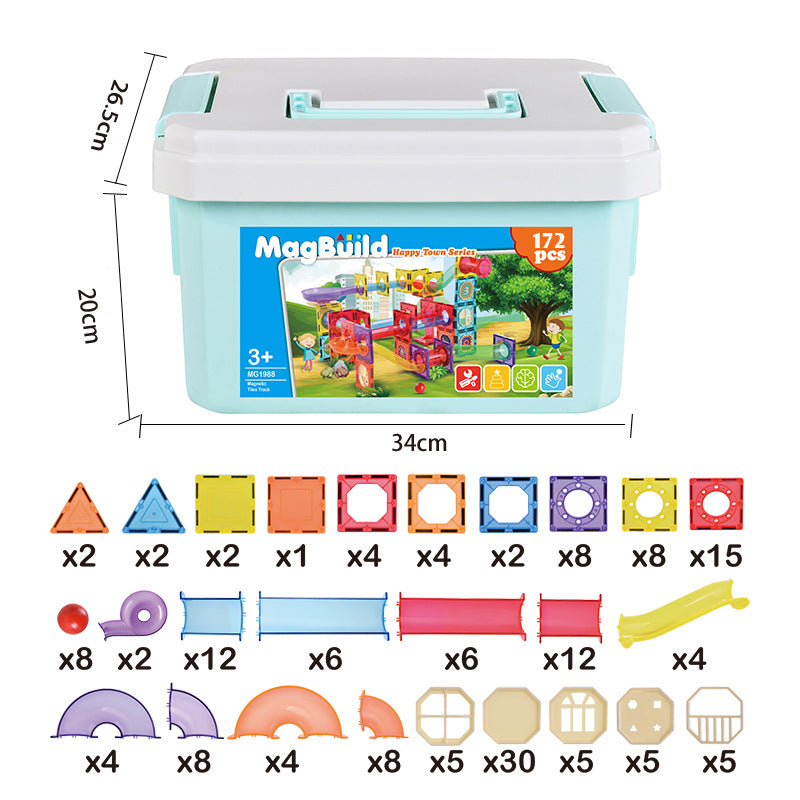 Magnetic Sheet Building Block Designer Magnet Maze Race Run Ball Marble Track Funnel Slide Brick Education DIY Toys For Children