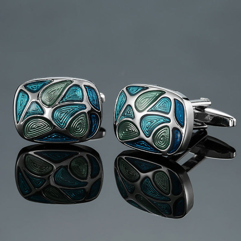 Boutons de manchette en émail cristal de la série bleue motif vintage