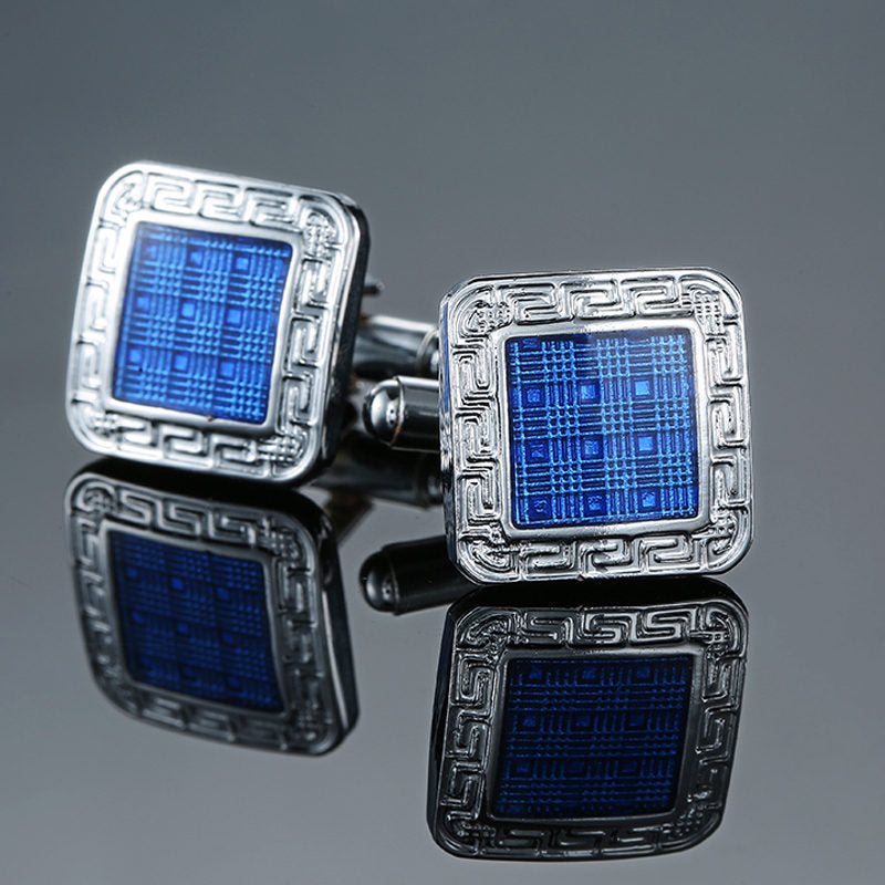 Boutons de manchette en émail cristal de la série bleue motif vintage