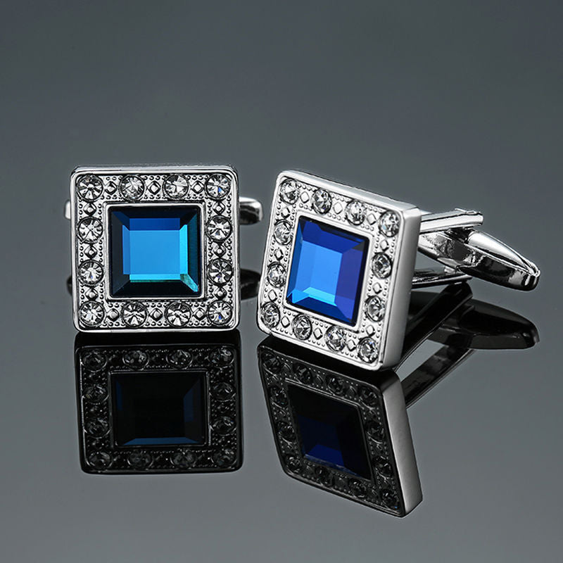 Boutons de manchette en émail cristal de la série bleue motif vintage