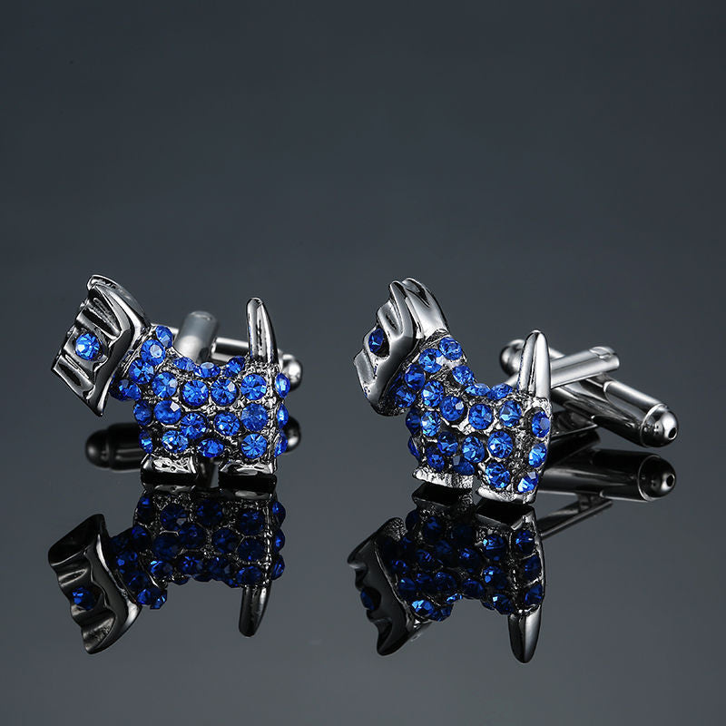 Boutons de manchette en émail cristal de la série bleue motif vintage