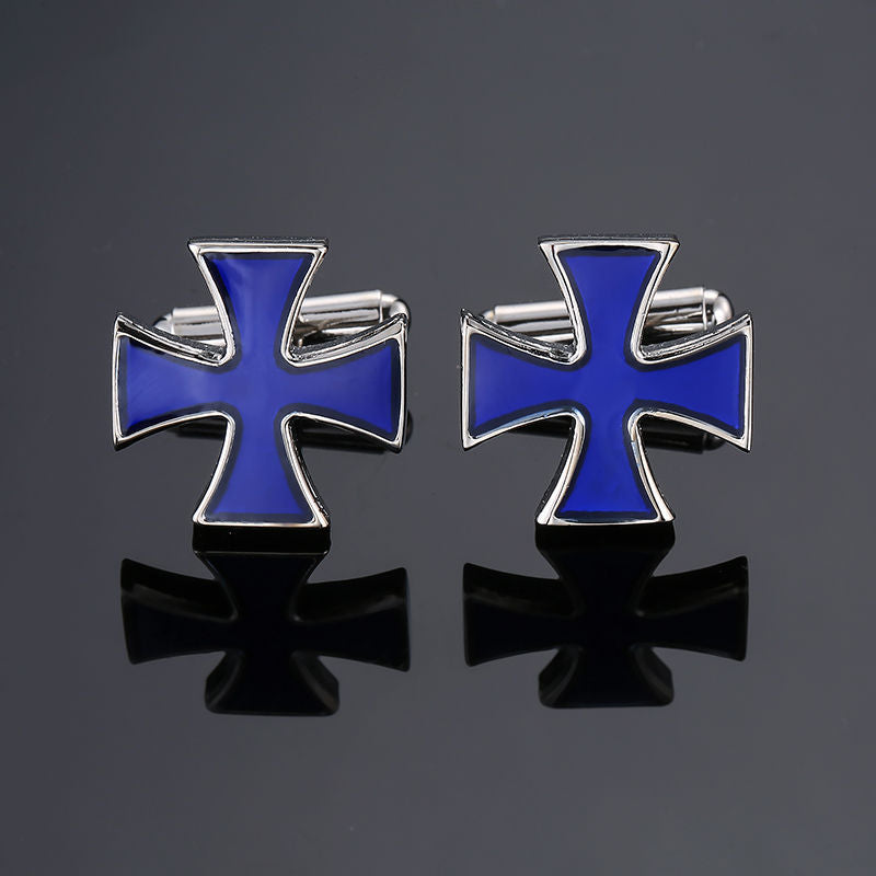 Boutons de manchette en émail cristal de la série bleue motif vintage