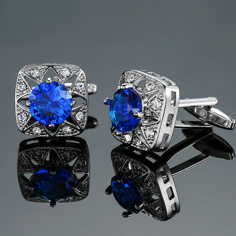 Boutons de manchette en émail cristal de la série bleue motif vintage