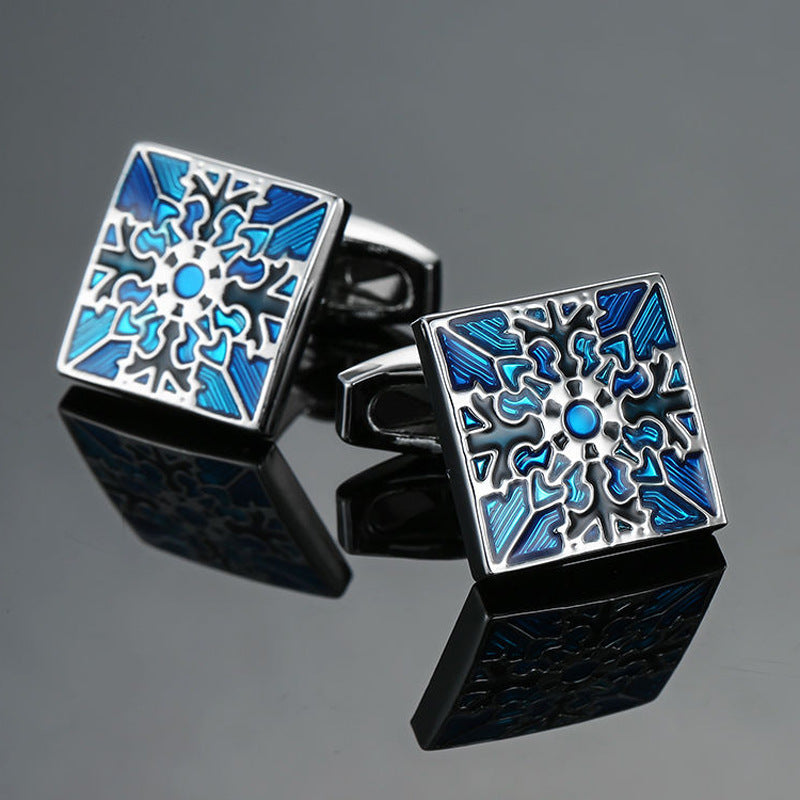 Boutons de manchette en émail cristal de la série bleue motif vintage