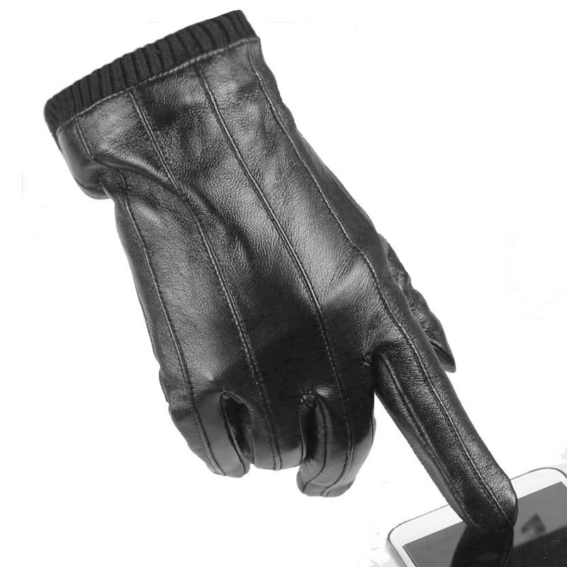 Touch Screen Winter Sheepskin Men's Leather Gloves