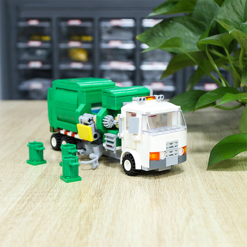 Creative Green And White Sanitation Vehicle Building Blocks Educational Toys