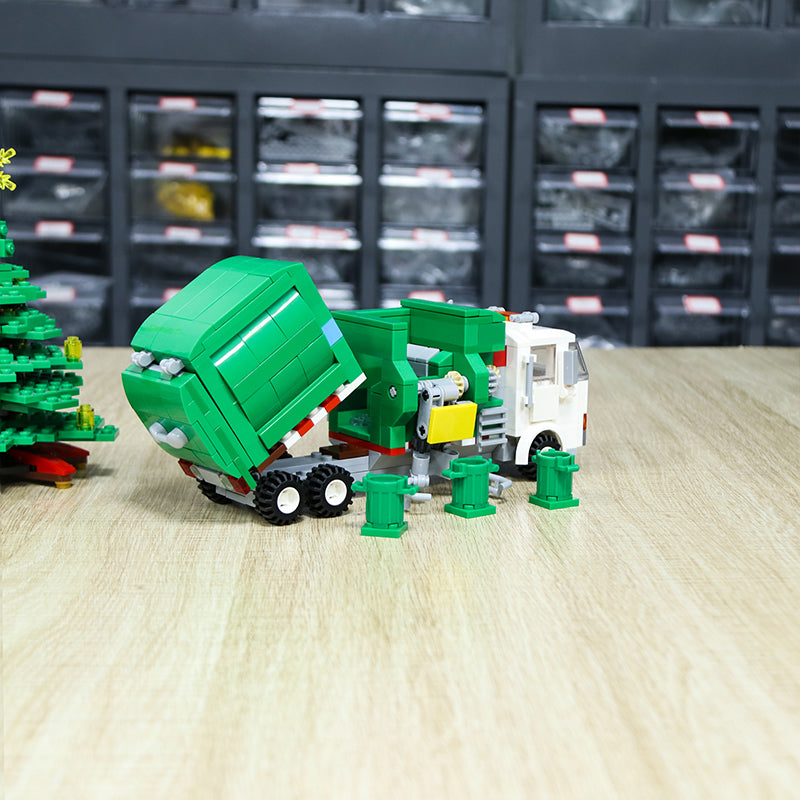 Creative Green And White Sanitation Vehicle Building Blocks Educational Toys