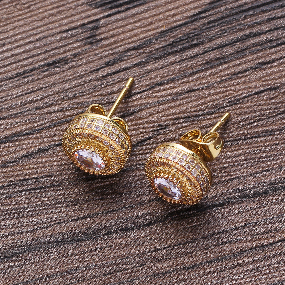Round Full Zircon Hip Hop Personality Earrings Men And Women Trendy Diy Earrings