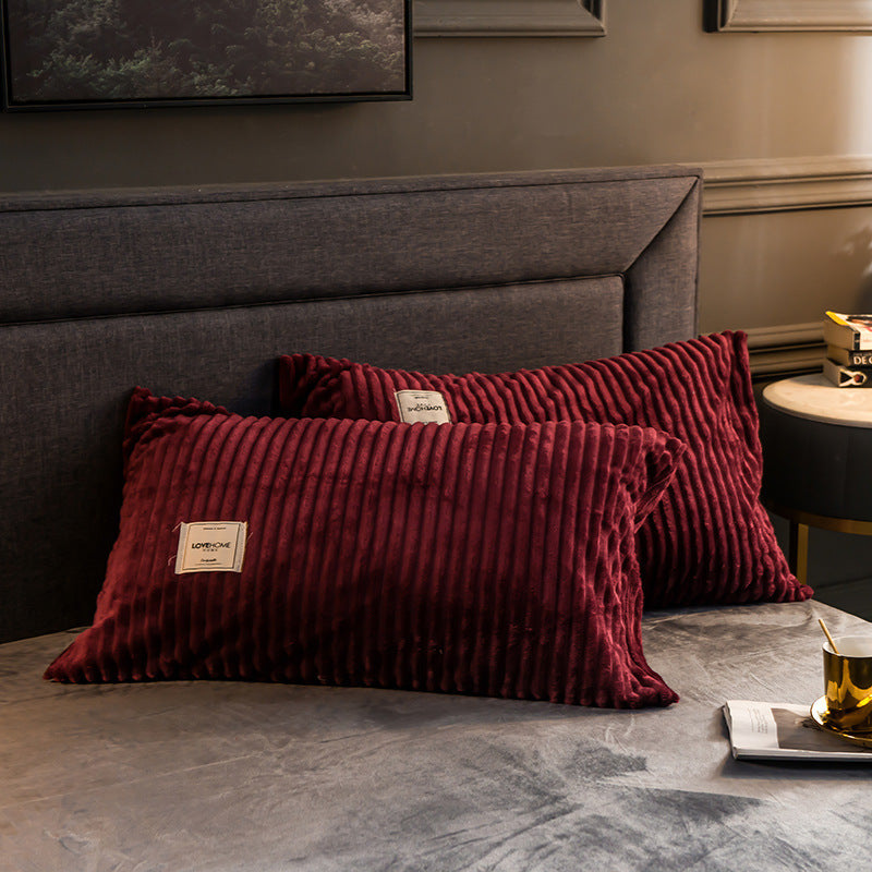 Flannel Pillowcase With Warm Coral Wool In Winter