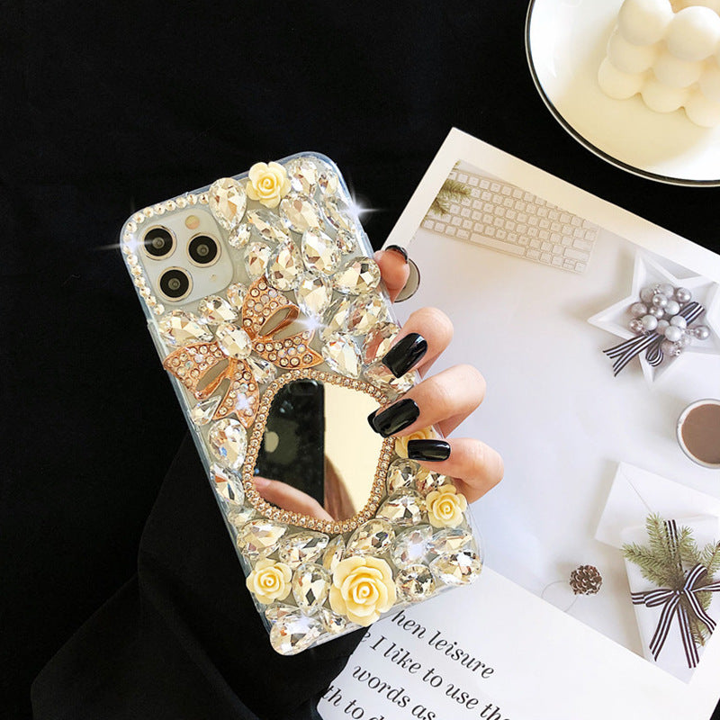 Transparent Rhinestone Mirror Bowknot Phone Case