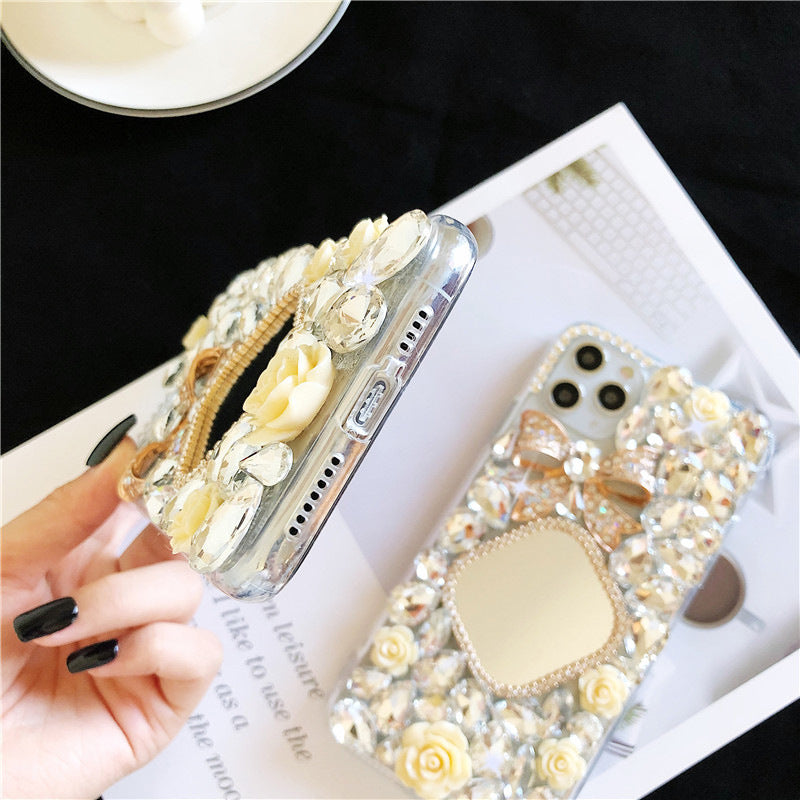 Transparent Rhinestone Mirror Bowknot Phone Case