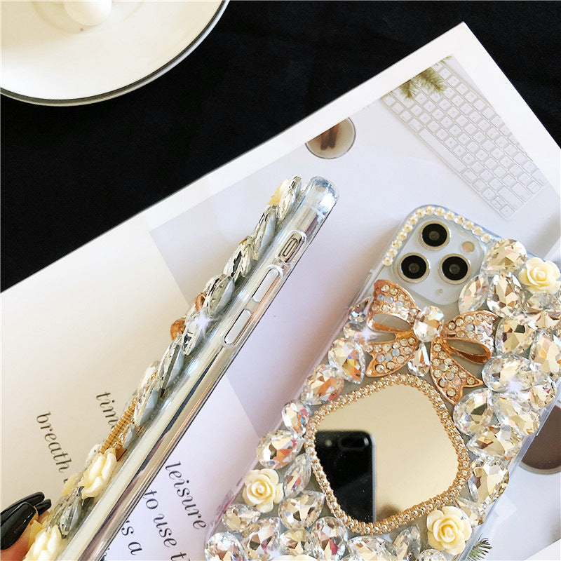 Transparent Rhinestone Mirror Bowknot Phone Case