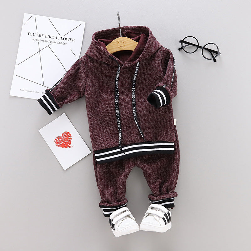 Baby Knitted Sweater Set Children's Solid Color Long Sleeve Two-Piece Set